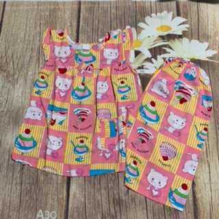 Đồ bộ tole tay ngắn quần lửng/ đùi bé gái sz S: 24-26kí