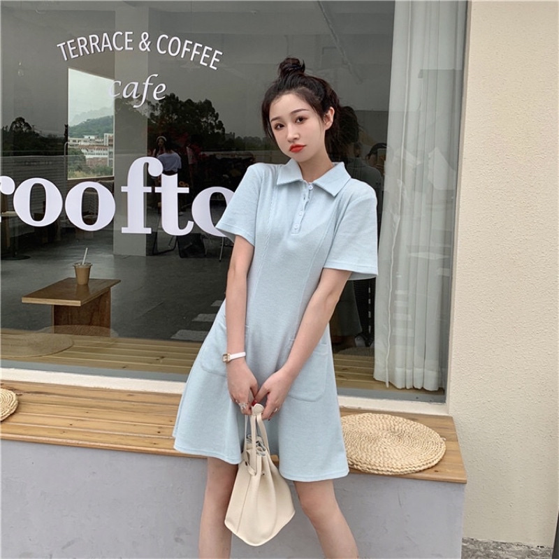 Váy, đầm polo trơn cổ sơ mi tay ngắn màu pastel