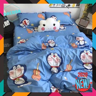 🔥[Hàng Mới] Bộ Chăn Ga Gối Cotton Poly Họa Tiết Doraemon Xanh Biển 4 Món