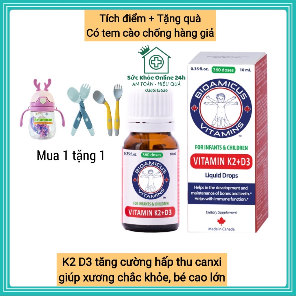 BioAmicus D3k2 tăng cường hấp thu canxi , Bé Cao Lớn, Khỏe Mạnh, Hết Khóc Đêm, Vặn Mình