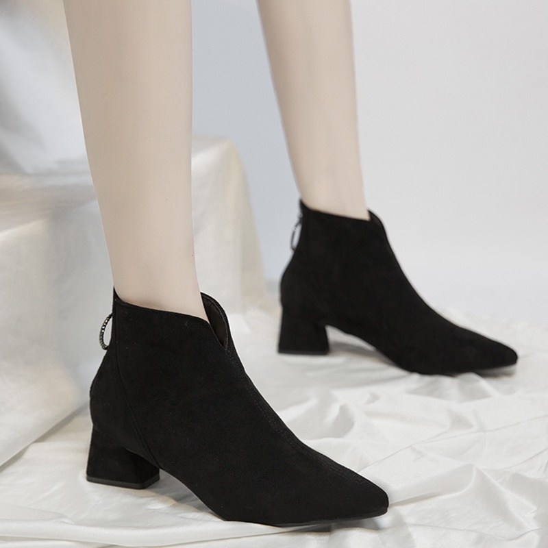 Giày bốt martin cổ thấp đế dày phối dây kéo phía sau thời trang thu đông cho nữ 202