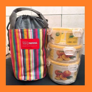 [ Tặng túi giữ nhiệt ] bộ 3 hộp đựng cơm Nestle 600ml - hộp nhựa đựng thức ăn Đại Đồng Tiến 400ml chống tràn nắp gài