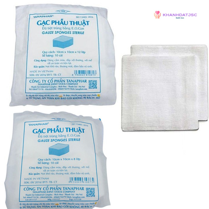 Gạc phẫu thuật, băng vết thương tiệt trùng Tanaphar 10cm x 10cm