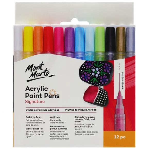 Bút Sơn Acrylic 12 Màu - Acrylic Paint Pens Mont Marte Đầu Bút 1mm - mpn0129 - Vẽ Trên mọi chất liệu