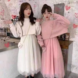 Set 3 món áo dạ kèm túi kèm váy 2 dây