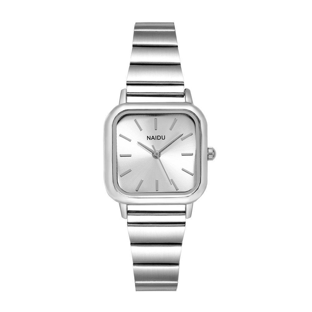 Đồng Hồ Quartz Mặt Vuông Với Dây Đeo Thép Mạ Bạc Thời Trang