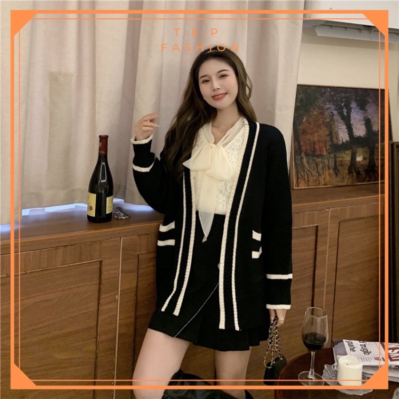 Áo Len CadiGan Nữ 2 Túi Trước Đen Trắng Phong Cách Hàn Quốc Tep Fashion - CDG001