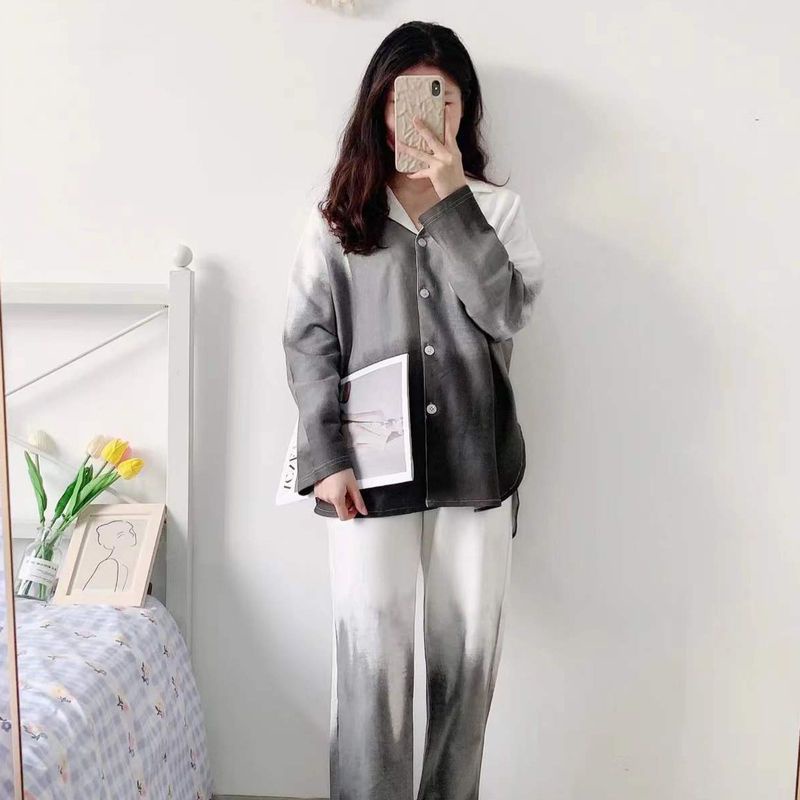 Bộ Đồ Ngủ Hai Mảnh Tay Dài Nhuộm Màu Gradient Phong Cách Mới 2022