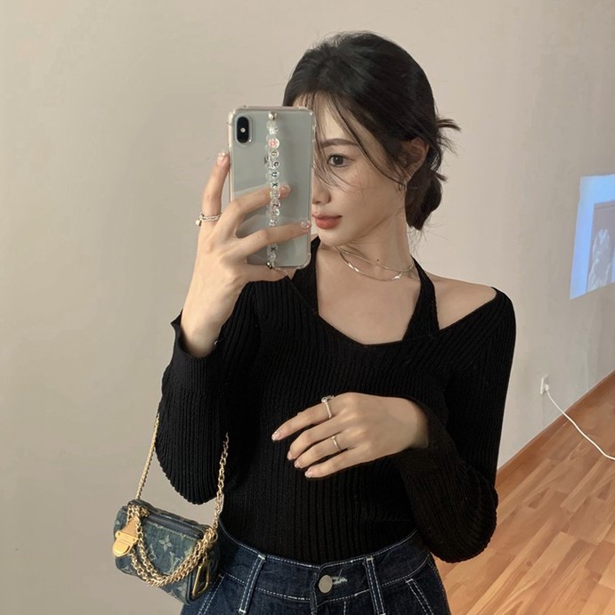 NZN Áo sweater trễ vai tay dài dáng ôm gợi cảm thời trang dành cho bạn nữ