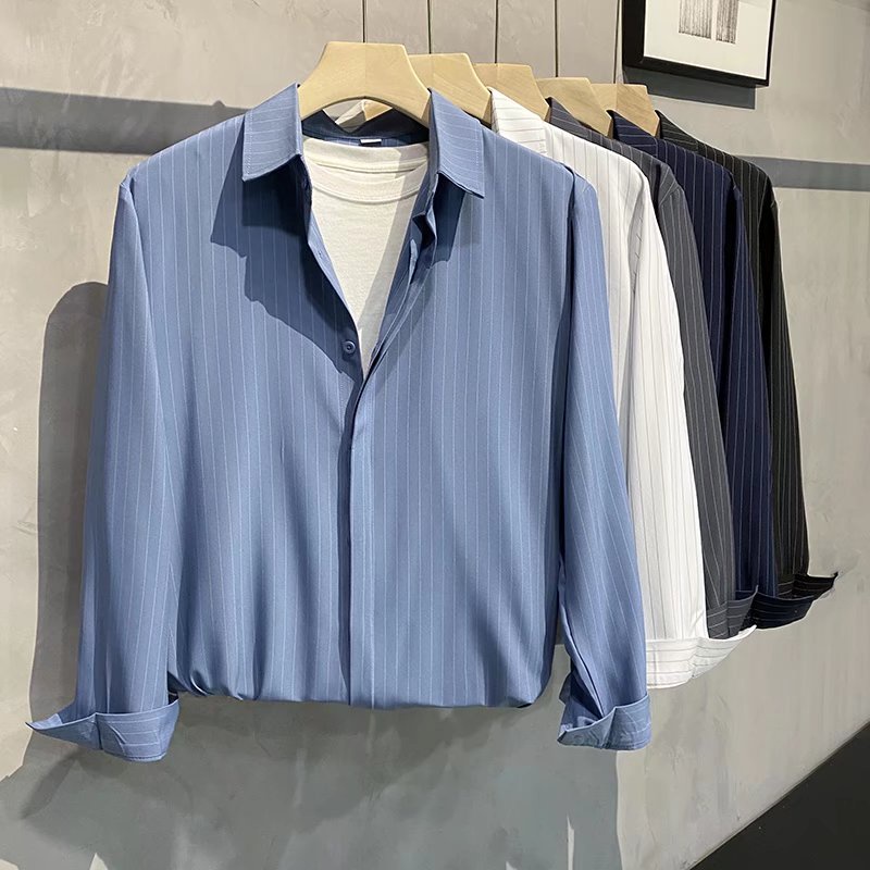 Áo Sơ Mi Tay Dài Bằng Vải polyester Màu Sắc Đơn Giản Dành Cho Nam