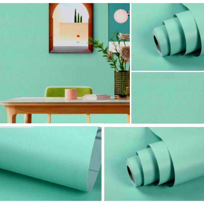Decal giấy dán tường keo sẵn xanh ngọc nhám khổ rộng 0.45m keo sẵn