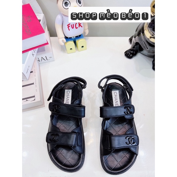 Sandal cn quai dán ngang viền đen đế bằng fullbox