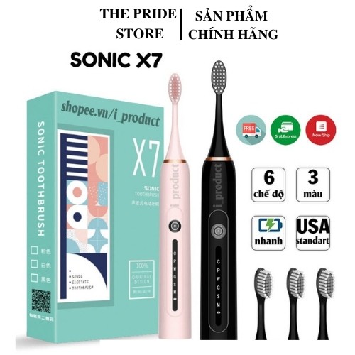 [CHÍNH HÃNG] Bàn Chải Điện Đánh Răng Tự Động Sonic X7 Máy Đánh Răng 6 Chế Độ Cao Cấp Kèm Hộp Và 3 Đầu Bàn Chải Dự Phòng