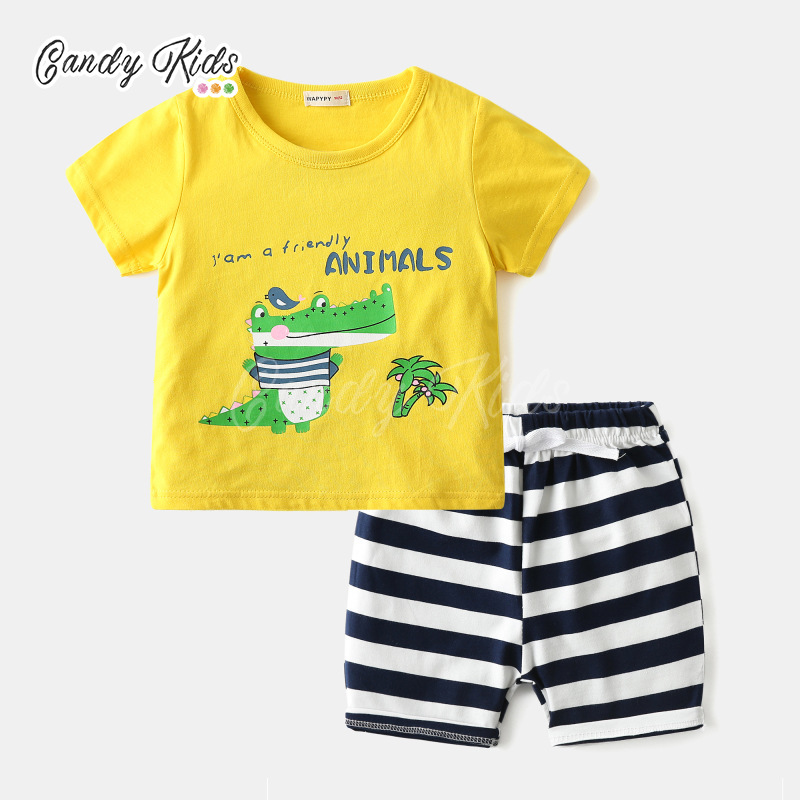 Set Đồ Bộ Ngắn Tay In Họa Tiết Dễ Thương Dành Cho Các Bé