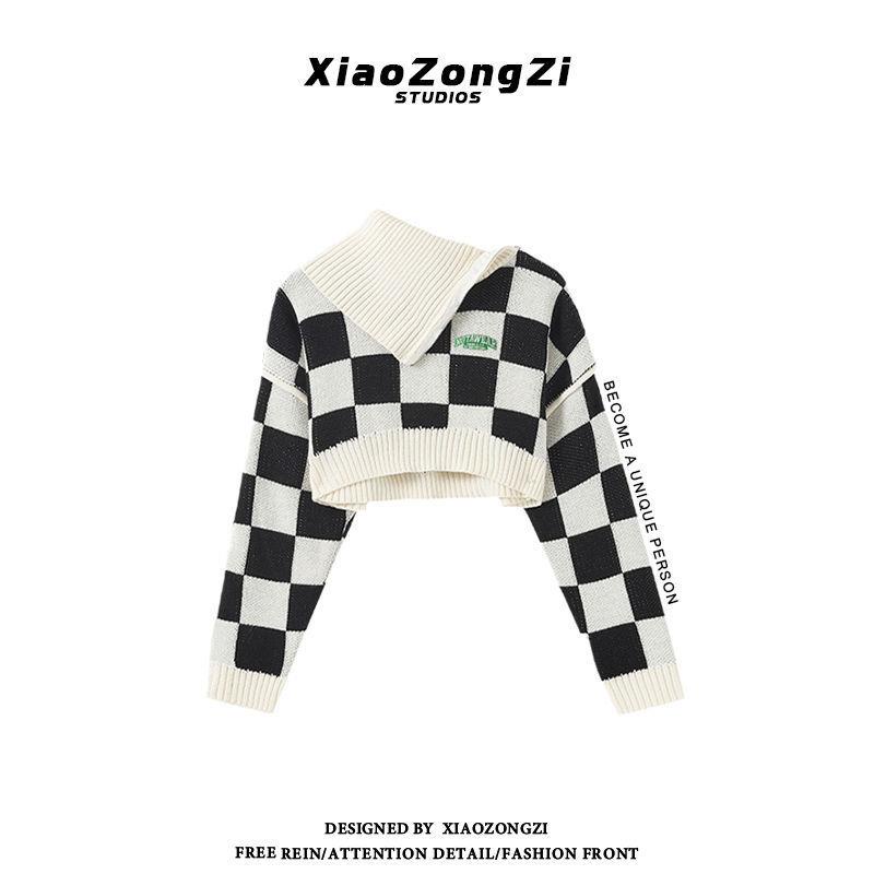 Áo sweater cổ lọ họa tiết caro trắng đen thời trang xuân thu 2022 cho nữ | BigBuy360 - bigbuy360.vn