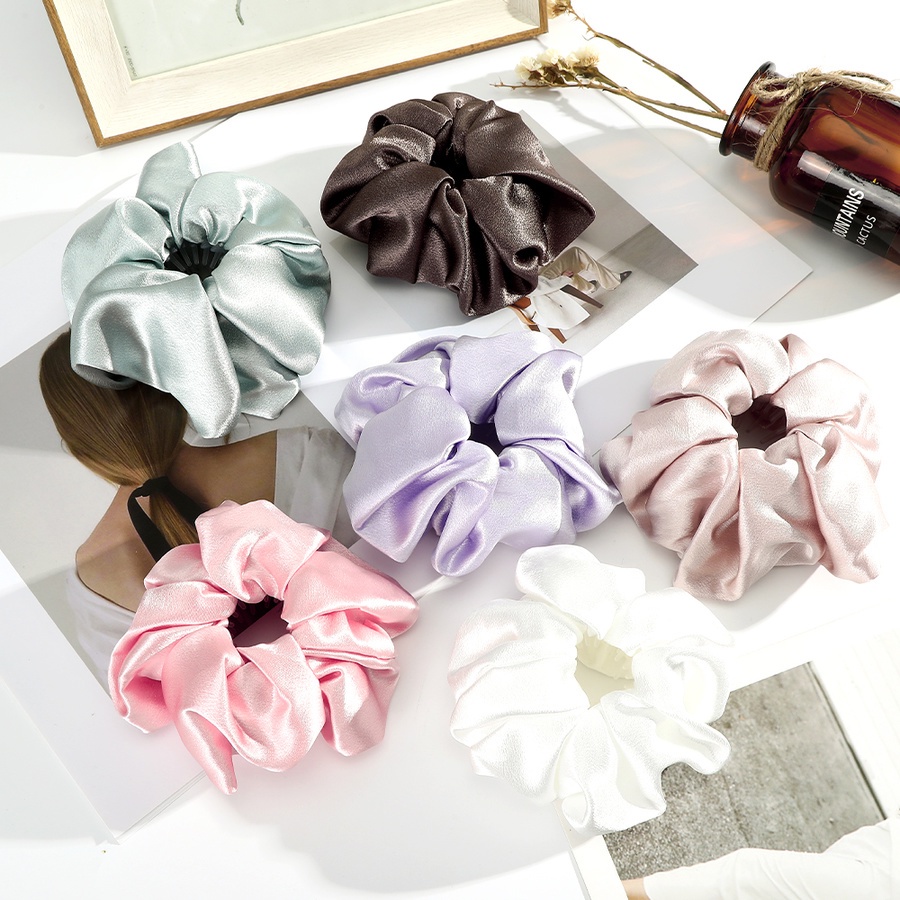 Thun cột kẹp tóc màu trơn bằng satin thời trang cho nữ