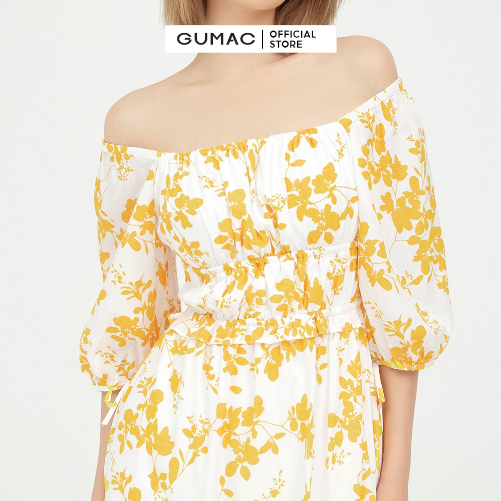 [Mã MABR07062 giảm 8% tối đa 50K đơn từ 249K] Đầm công sở nữ nhún ngực GUMAC họa tiết hoa, phong cách vintage DB545 | BigBuy360 - bigbuy360.vn