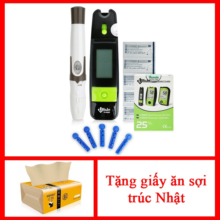 Máy Đo Đường Huyết Uright Td-4265 + Tặng Hộp 25 que thử + Tặng giấy ăn sợi trúc NHật