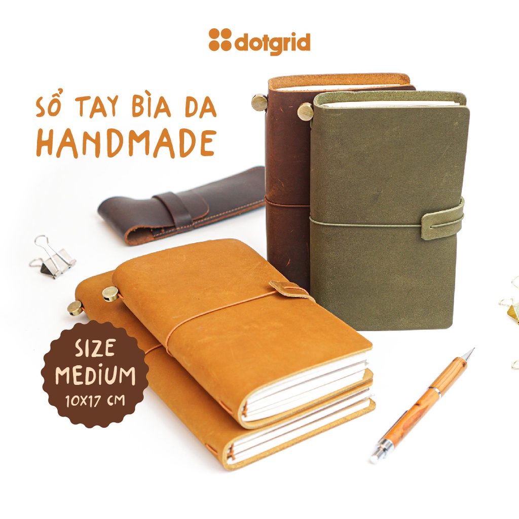 Sổ tay bìa da Handmade Dot Grid size Medium - nhiều màu tùy chọn