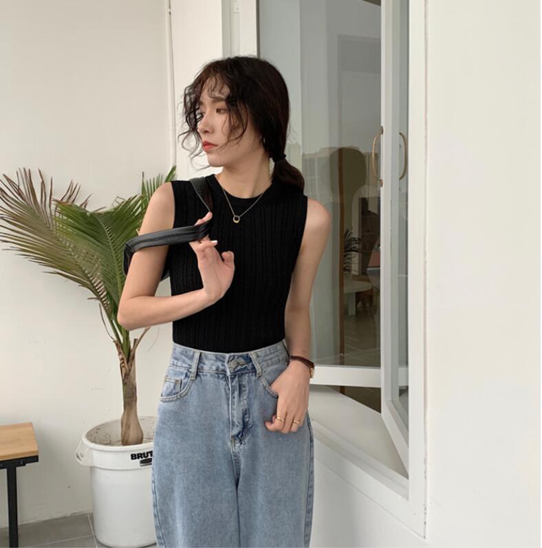 Áo ba lỗ SUXI dệt kim màu trơn thiết kế quyến rũ độc đáo cho nữ