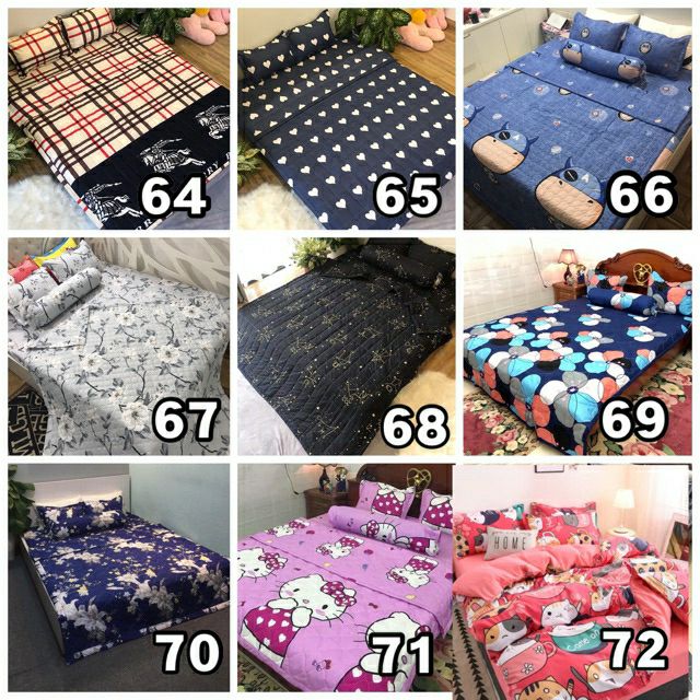 Bộ ga chun chăn chần hè kèm 2 vỏ gối nằm và 1 vỏ gối ôm cotton poly | BigBuy360 - bigbuy360.vn