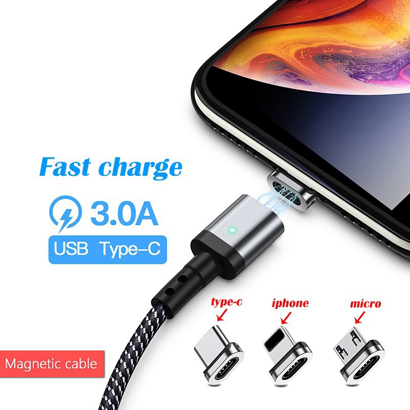 Sạc nhanh 2M 1.2M 3A Dây cáp sạc từ tính 3 trong 1 SUNTAIHO cổng USB/Type C/iPhone Micro