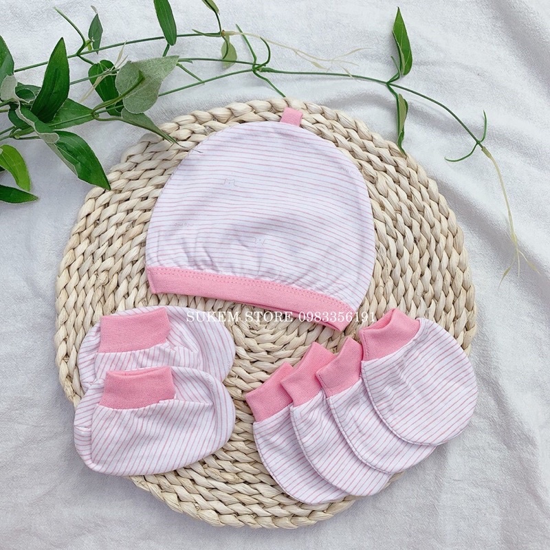 Phụ kiện miomio set mũ bao tay chân cotton 100%