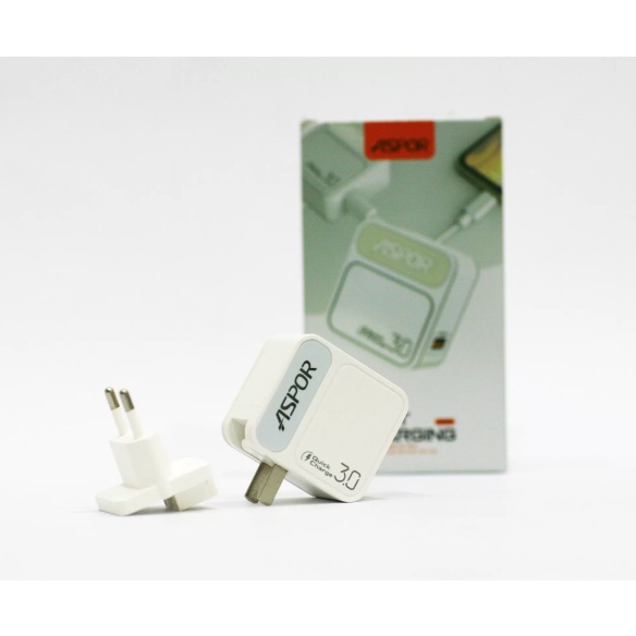 Củ sạc nhanh ASPOR A828 18W + Quick Charge 3.0 - Đốc sạc nhanh tự ngắt| Chip thông minh điều chỉnh điện áp| IQ Power