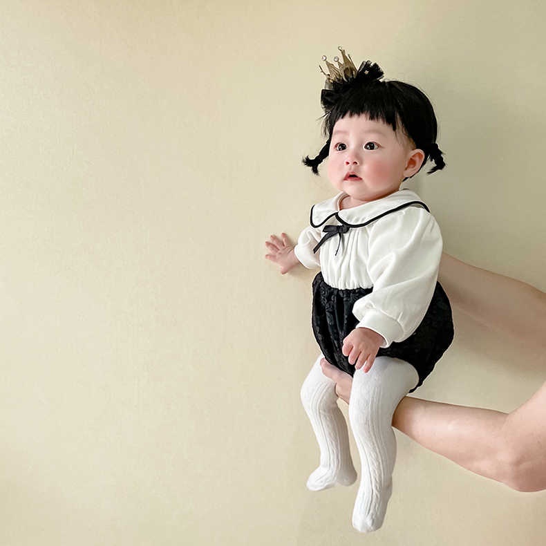 Bộ Áo Liền Quần Tay Dài Đính Nơ Thời Trang Xuân Thu Cho Bé Gái 0-2 Tuổi