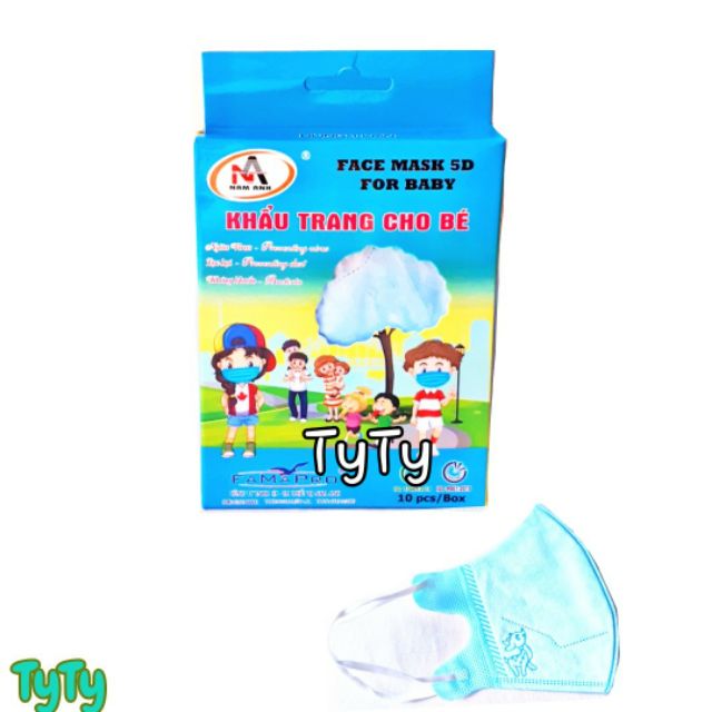 Hộp 10 Cái Khẩu Trang 5D Cho Bé Loại Tốt Khoáng Khuẩn