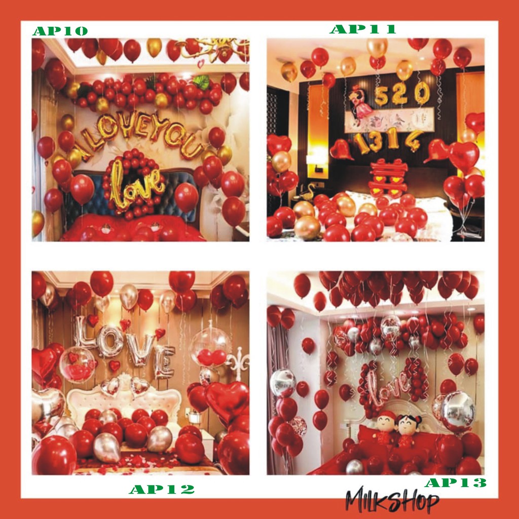 Bộ bóng bay trang trí phòng cưới HAPPY WEDDING AP Tông Đỏ Chọn Mẫu