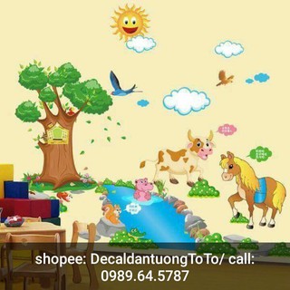 Decal dán tường Thú và dòng sông 1