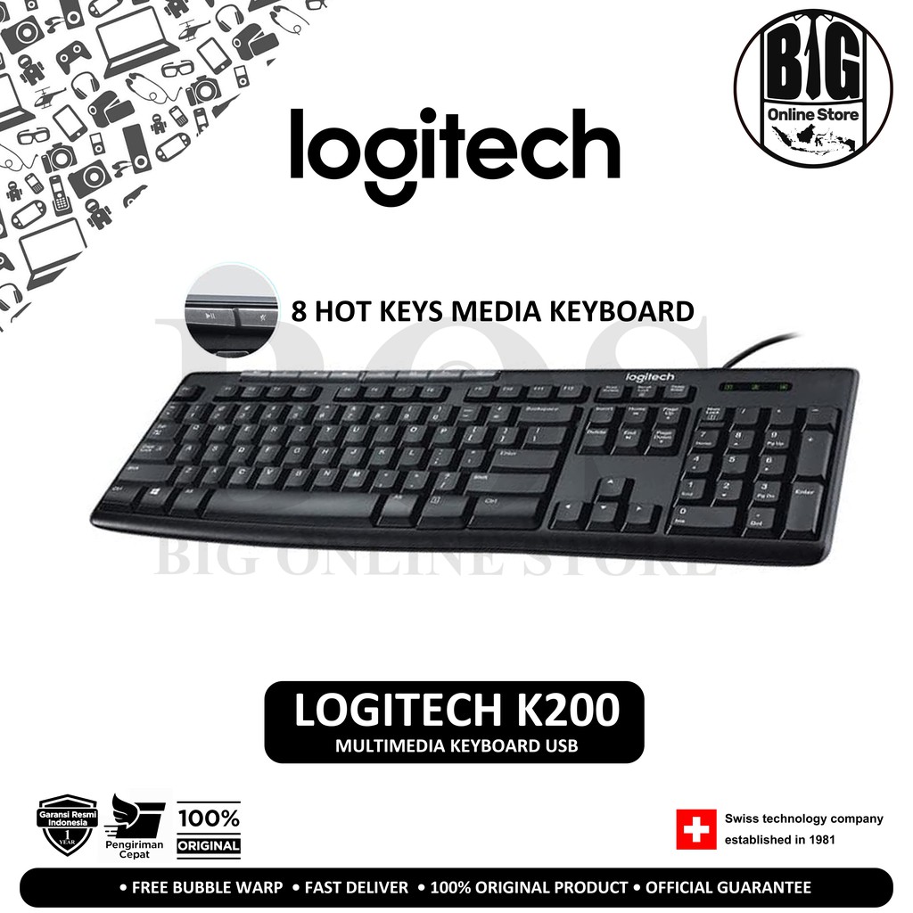 Usb Logitech MULTIMEDIA KEYBOARD K200 WITH 8 HOT KEYS 100% chính hãng