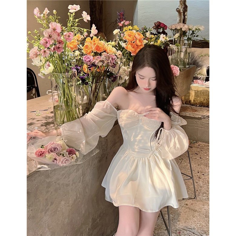 Váy xòe trễ vai cúp ngực