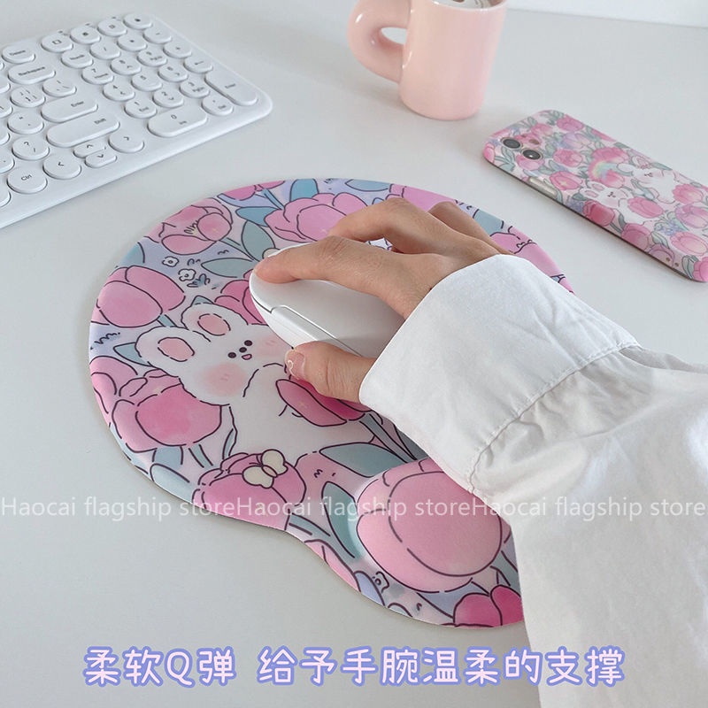 Set Đệm Lót Chuột + Đệm Cổ Tay Bằng Silicon Mềm Chống Trượt Họa Tiết Thỏ 3D Dễ Thương Dành Cho Nữ