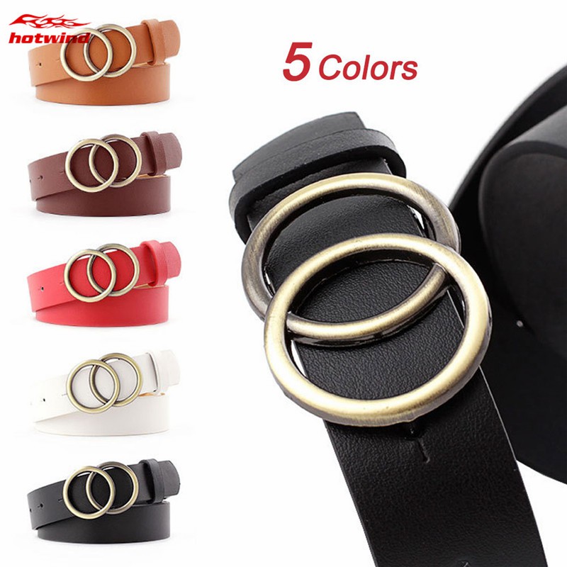 Dây thắt lưng phong cách vintage khóa gài 2 vòng tròn thời trang thanh lịch cho nữ