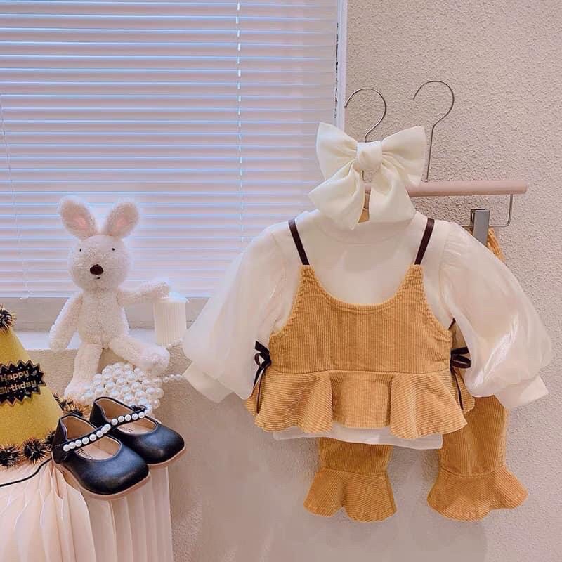 Sét bộ 3 chi tiết nhung kèm áo cotton cho bé gái từ 10-20kg💋