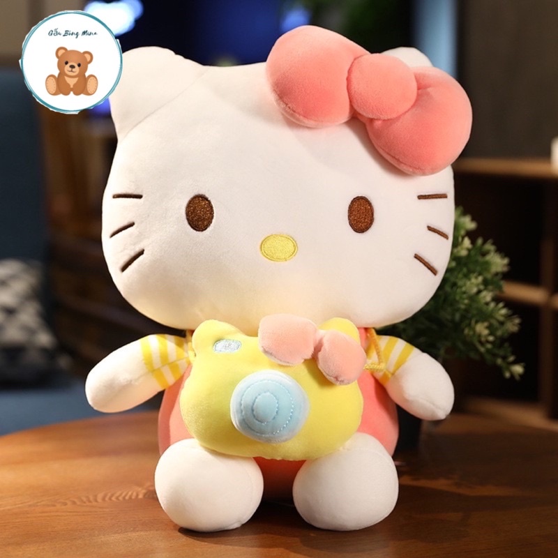 Gấu Bông Hello Kitty Đeo Máy Ảnh - Quà Tặng Cao Cấp Cho Bé - Gấu Bông Mina