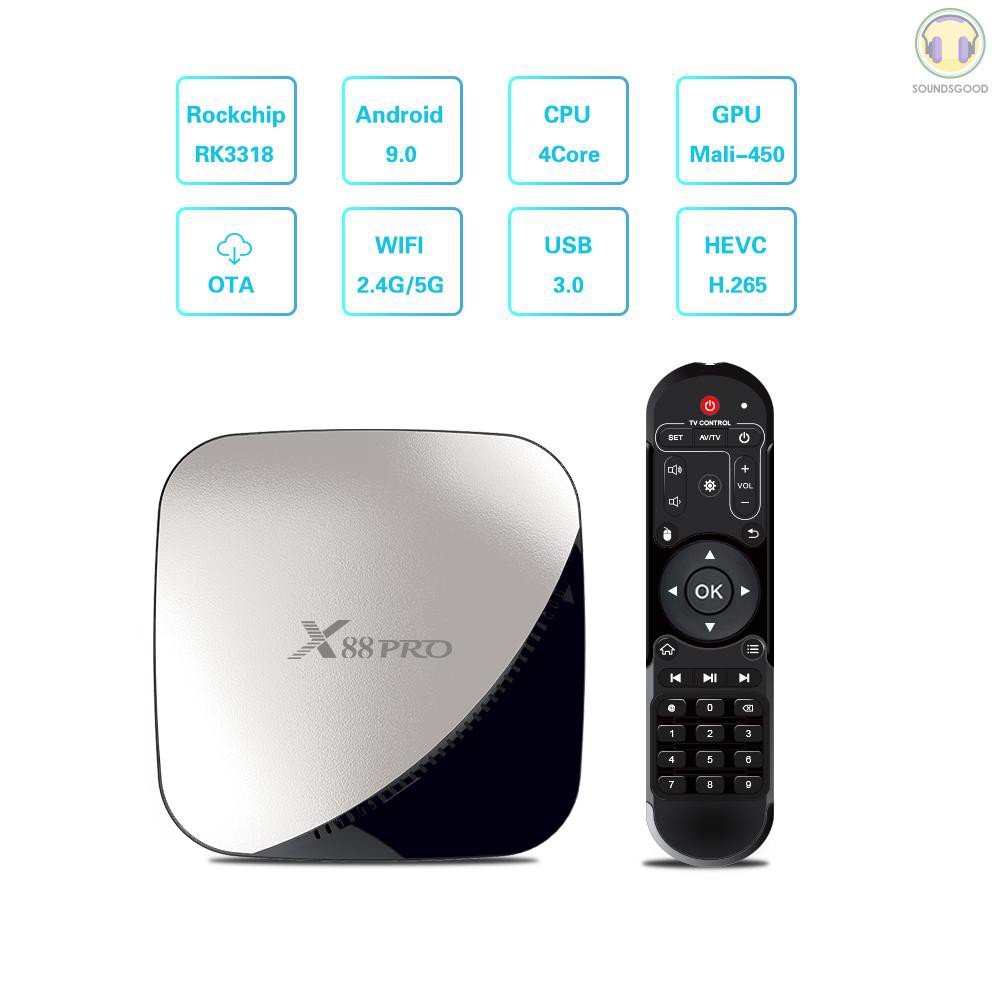 Thiết Bị Chuyển Đổi Tv Thường Thành Smart Android 9.0 Tv Box Rockchip Rk3318 Lõi Tứ 64 Bit Uhd 4k Vp9 H.265 2gb / 16gb 2.4g / 5g Wifi Hd Và Phụ Kiện