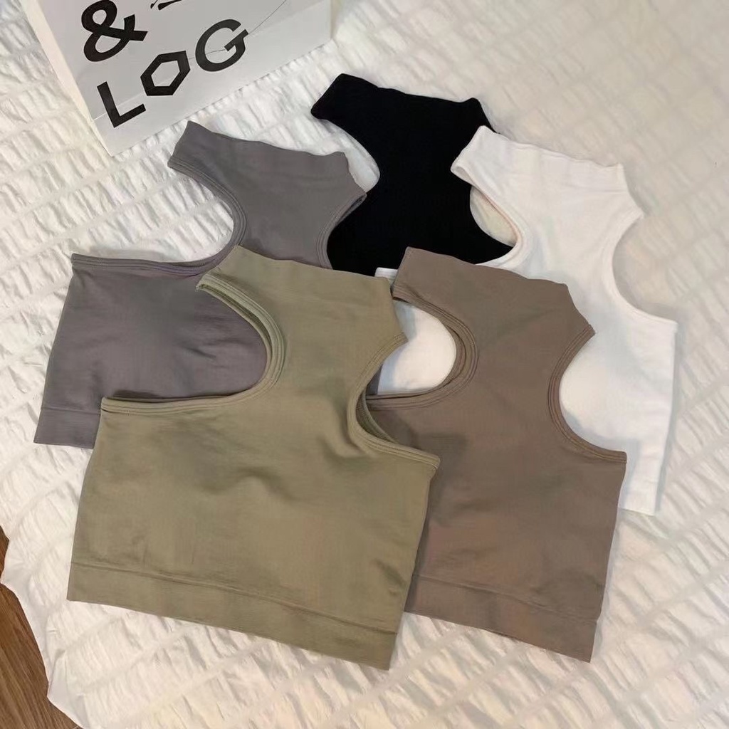 Porozi  Áo croptop sát nách cổ lọ  thiết kế bất đối xứng có đệm ngực phong cách thời trang Hàn Quốc quyến rũ cho nữ