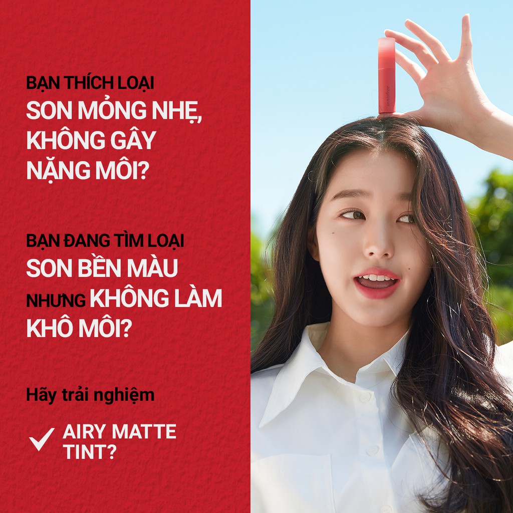 [Mã COSIF03 giảm 10% đơn 400K] Son tint dạng lì siêu nhẹ môi innisfree Airy Matte Tint 3.8g