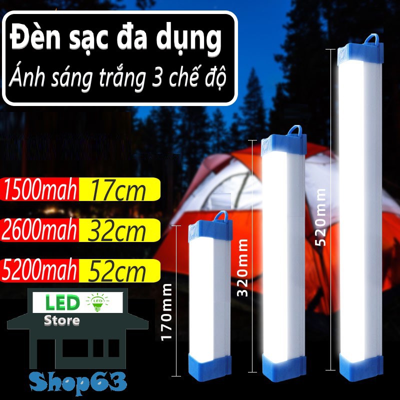 Đèn bán nguyệt mini - đèn tuýp sạc tích điện cao cấp ánh sáng trắng 3 chế độ (có móc treo và nam châm tiện dụng)