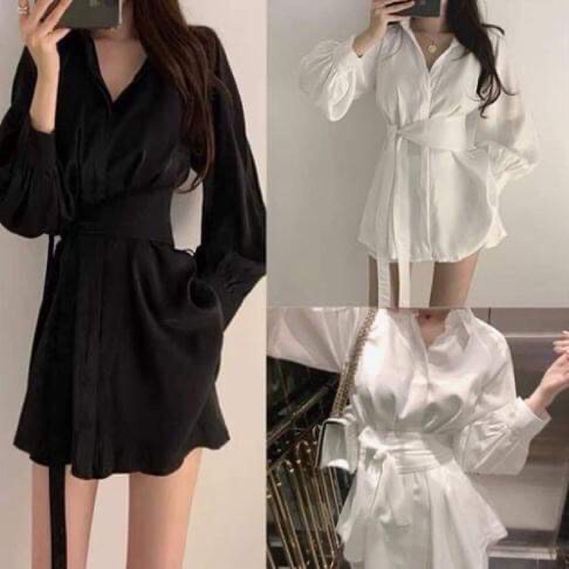 Sét áo sơ mi quần đùi lụa kèm đai buộc HSU1