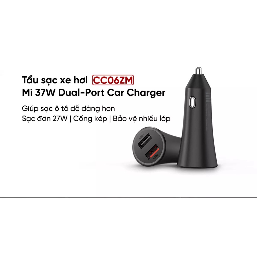 Cốc Tẩu Sạc Nhanh Ôtô / Xe Hơi 2 Cổng USB Xiaomi 37W Quốc Tế CC06ZM CHÍNH HÃNG FULLBOX