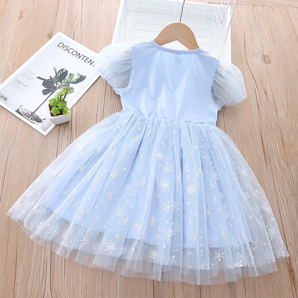 Đầm Hóa Trang Công Chúa Elsa Phối Lưới Tay Ngắn Cho Bé Gái