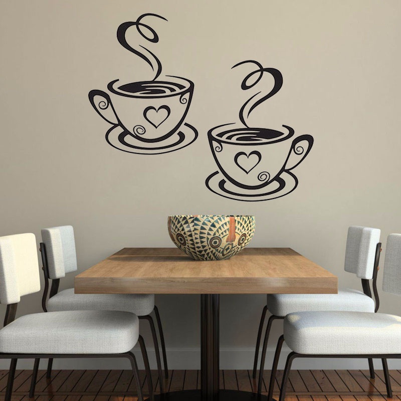 Giấy Dán Tường Tự Dính Hình Tách Cà Phê Màu Đen Trang Trí Phòng Khách / Phòng Ngủ