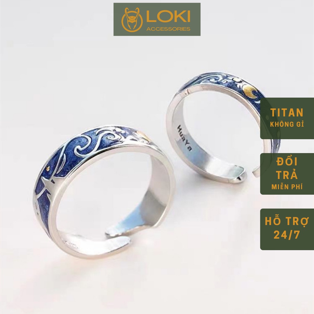 Nhẫn nam nữ tròn Loki Accessories màu bạc thời trang chất Titan đẹp đơn giản không gỉ - Nhẫn Đôi VanGogh (1 đôi)