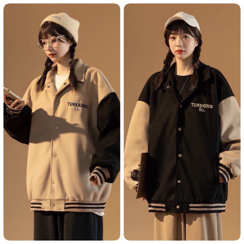 Áo Khoác Bomber chất Dạ lót dù Thêu chữ TUREKING ETC 🧸 Nam nữ unisex/Bomber Jacket form rộng Ulzzang ❤️