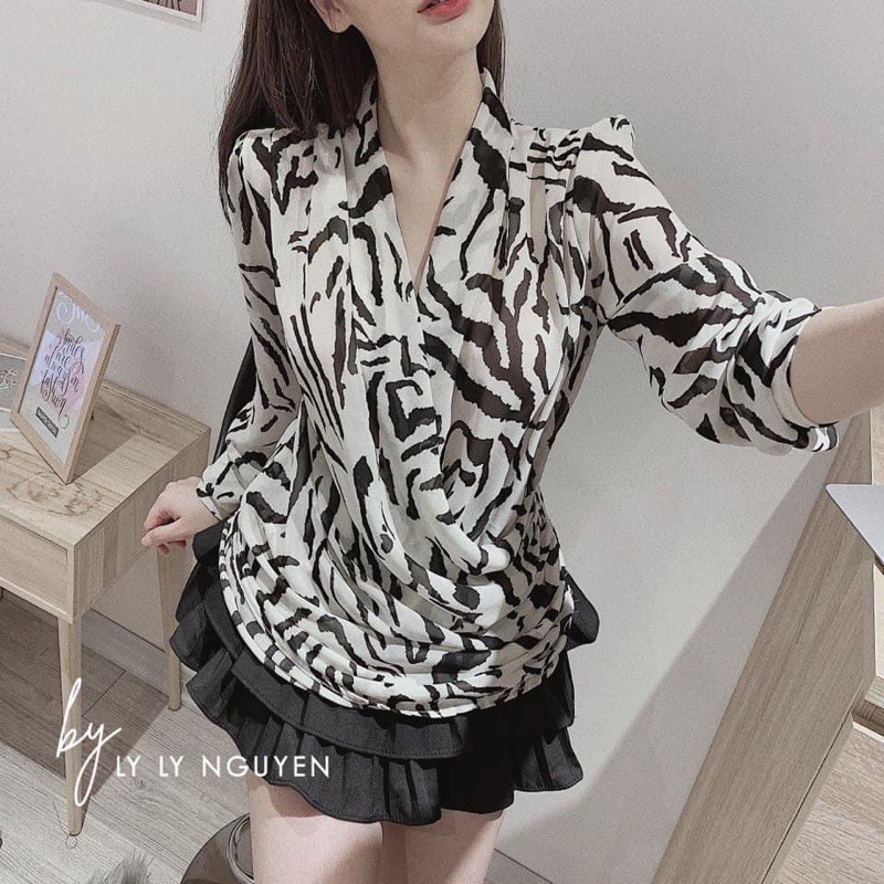 Sơmi lụa vạt chéo chất tơ lụa vân sọc cực đẹp HERA shop