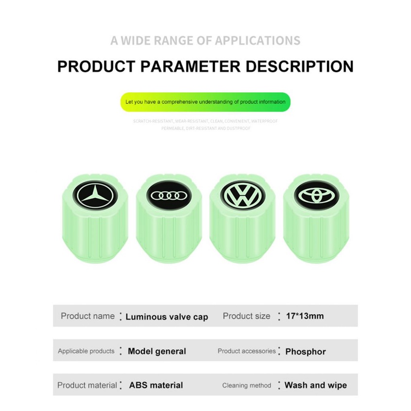 4 Cái Nắp Van Lốp Xe Hơi Nắp Van Nắp Van Bánh Xe Cao Su Cho Xe Hơi Xe Máy Bmw Audi Toyota Honda Phát Sáng Trong Bóng Tối